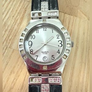Vintage swatch irony Fancy Me silver tone watch NEW BATTERY NEEDS STRAP